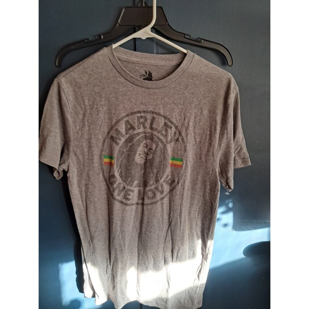 Bob Marley Shirt Men's Medium Gray One Love Reggae Graphic T Short Sleeve Adult